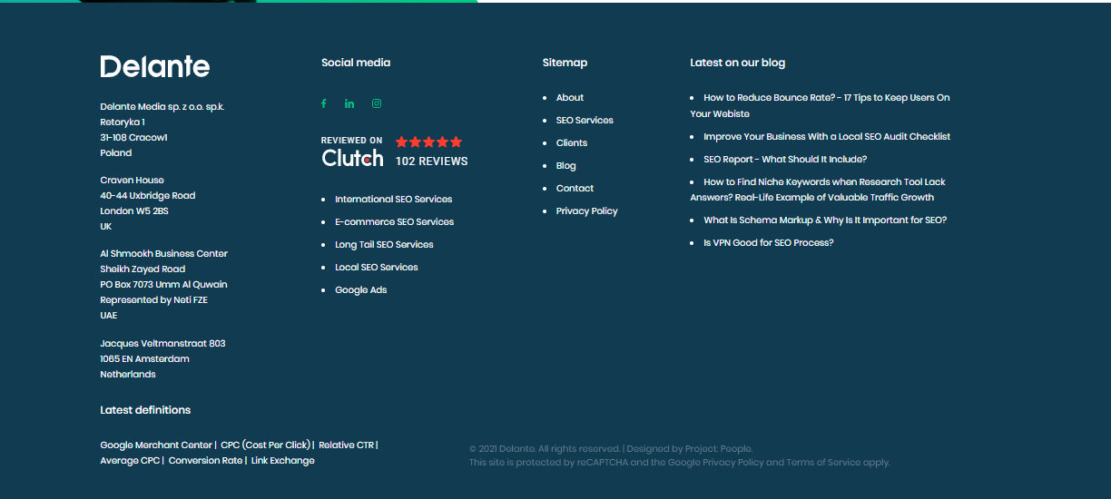 內(nèi)部鏈接 delante 頁腳