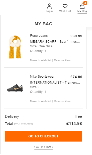 用戶體驗或購物車 Zalando