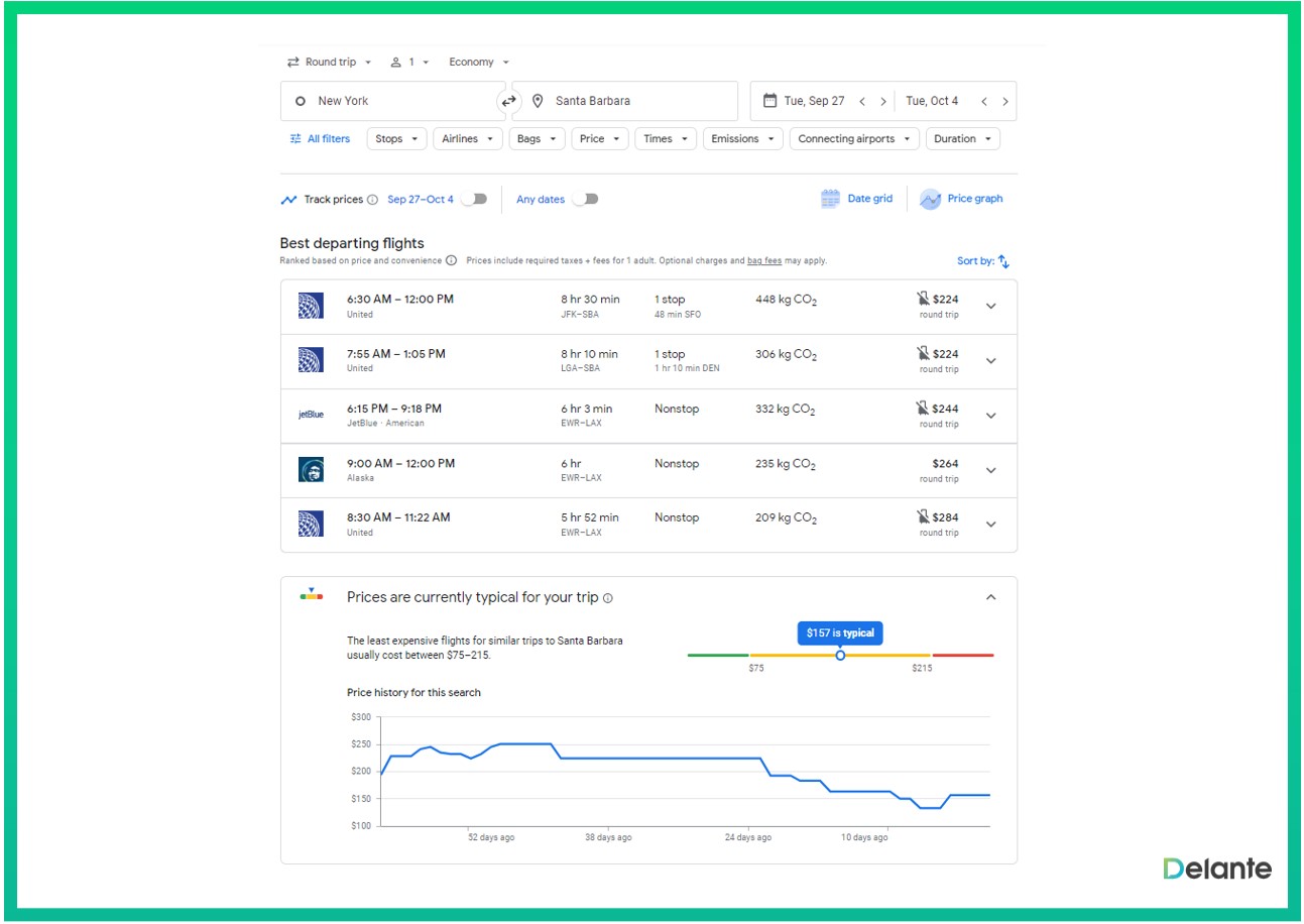 谷歌 serp 功能航班