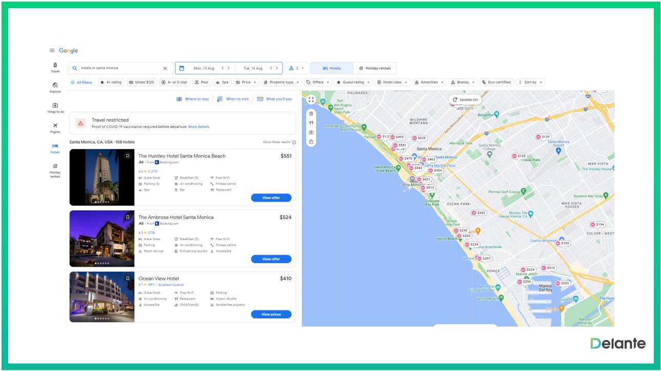 google serp 特色酒店