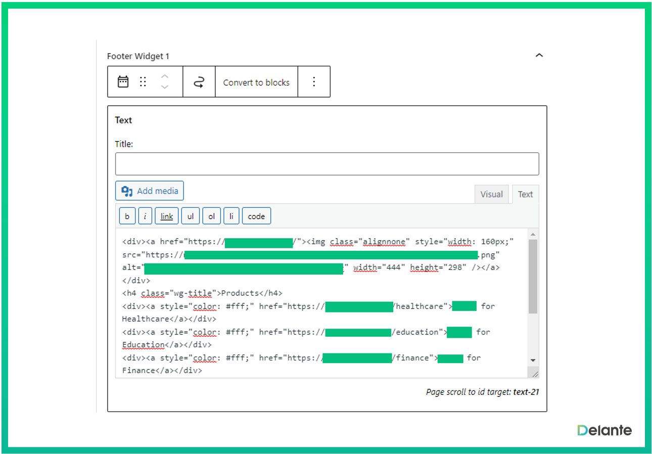 內(nèi)部鏈接頁腳小部件