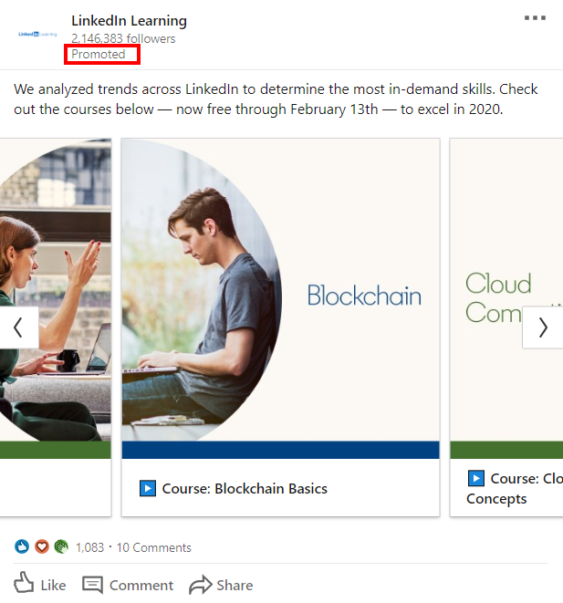 LinkedIn 廣告輪播示例