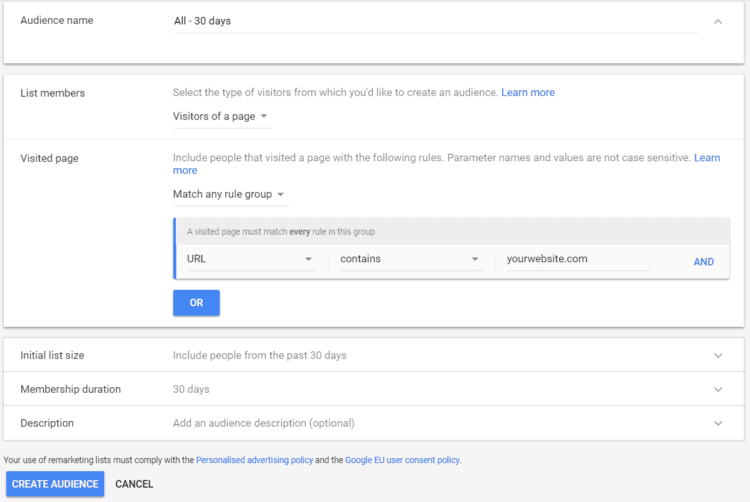 再營銷列表創(chuàng)建