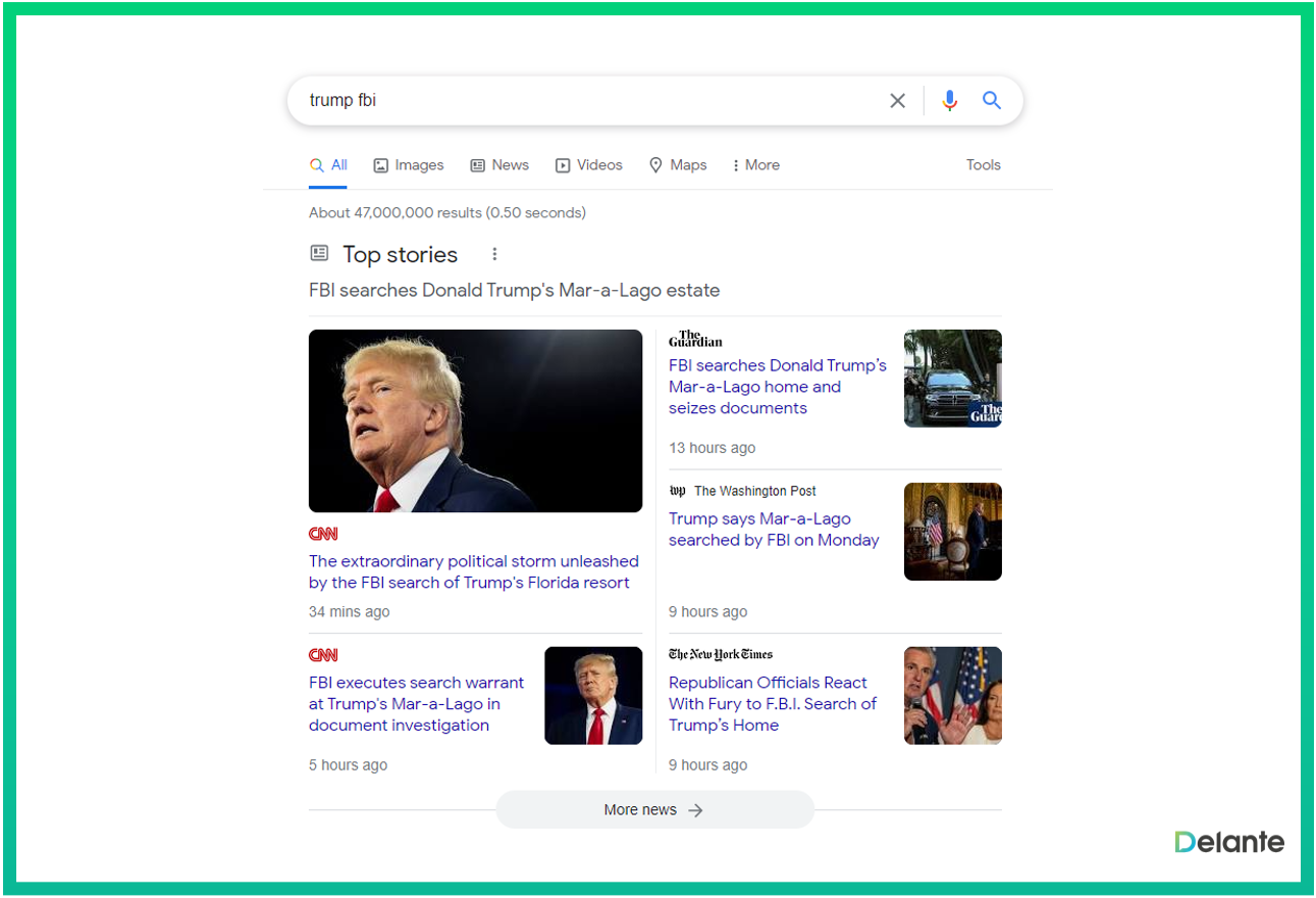 serp 以頭條新聞為特色