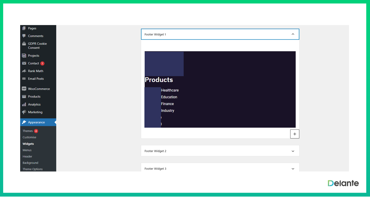 wordpress 頁腳小部件