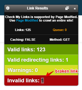 谷歌對失效鏈接的懲罰——來自 CheckMyLinks 工具的截圖