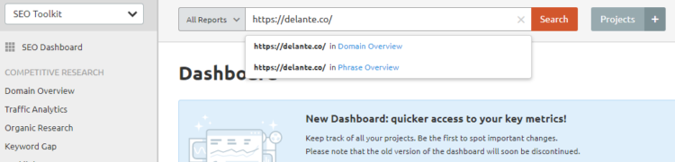 在搜索欄中輸入您的域名。