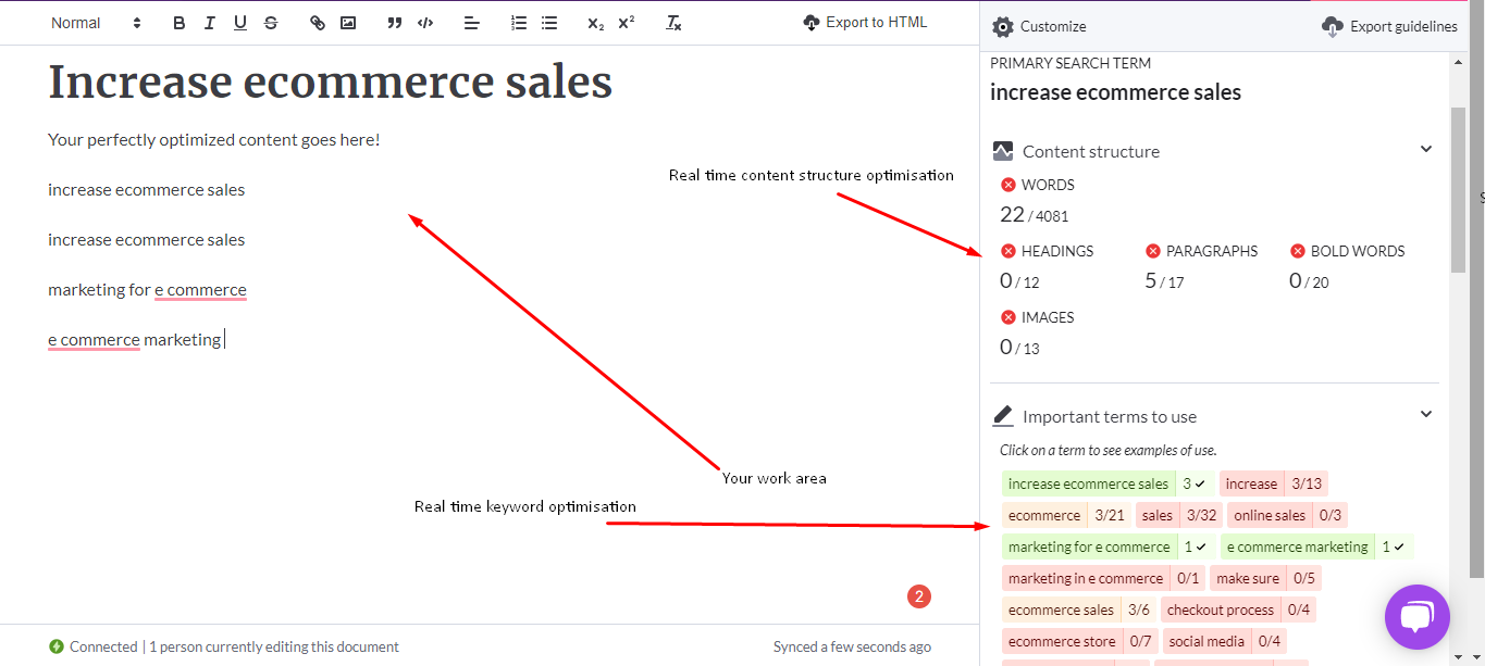 來(lái)自 SEO Surfer Content Editor 的不同截圖