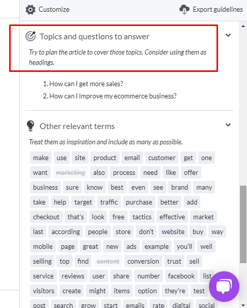 Surfer SEO 內(nèi)容編輯器的另一個(gè)屏幕截圖