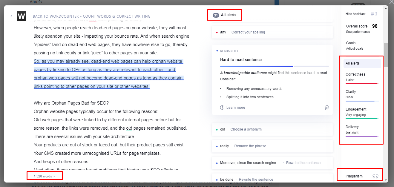 寫作分析工具Grammarly的截圖