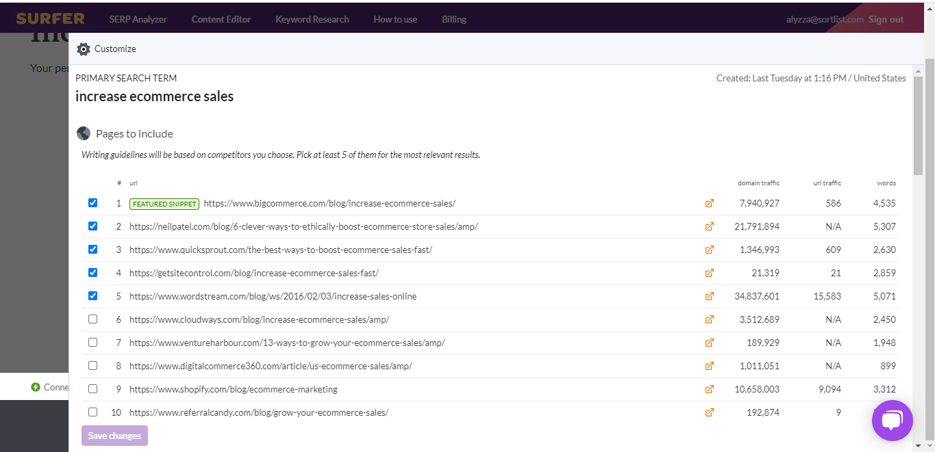 Surfer SEO 內(nèi)容編輯器的屏幕截圖 - 領(lǐng)先的 SEO 內(nèi)容編寫工具之一
