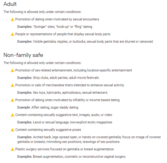 色情內(nèi)容 google 廣告政策