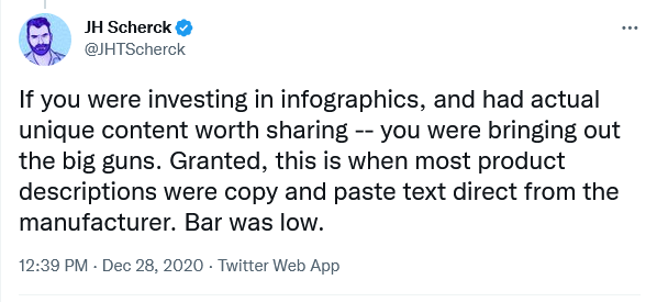 如果您正在投資信息圖表，并且擁有值得分享的實際獨特內(nèi)容——那么您就是在拿出大手筆。 誠然，這是大多數(shù)產(chǎn)品描述都是直接從制造商那里復制和粘貼文本的時候。 酒吧很低。